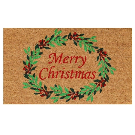 Configuracion 17 x 29 in. Christmas Wreath Rectangular Doormat - Natural Red & Green CO3367098